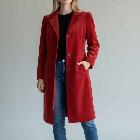 Sigrid Olsen Jackets & Blazers - Poppy Red Velvet Velour Trench Style Coat